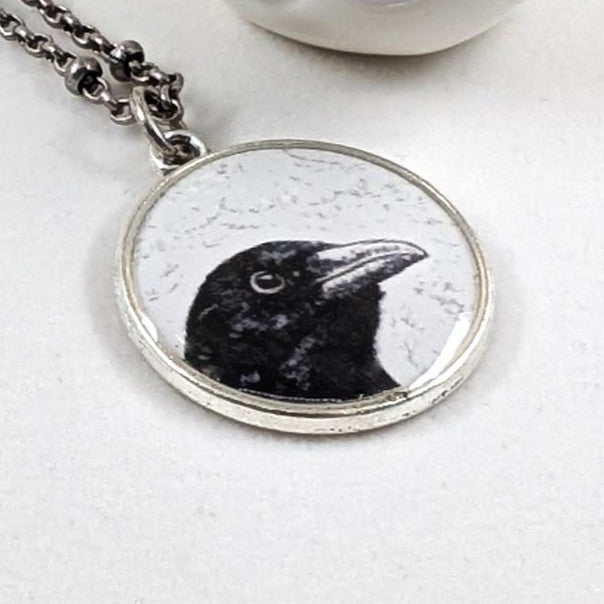 Ooh Shiny Object Peeking Crow Necklace