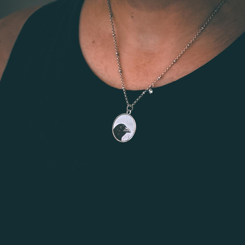 Crow Necklace - Ooh Shiny Object Peeking Crow