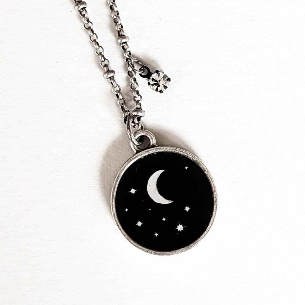 Midnight Sparkle Moon and Stars Necklace