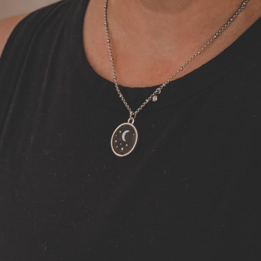 Midnight Sparkle Moon and Stars Necklace