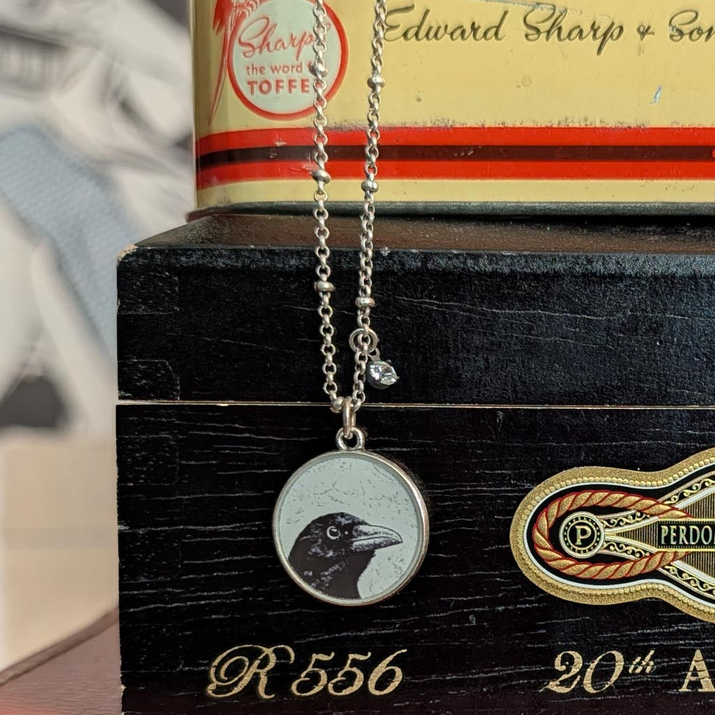 Ooh Shiny Object Peeking Crow Necklace