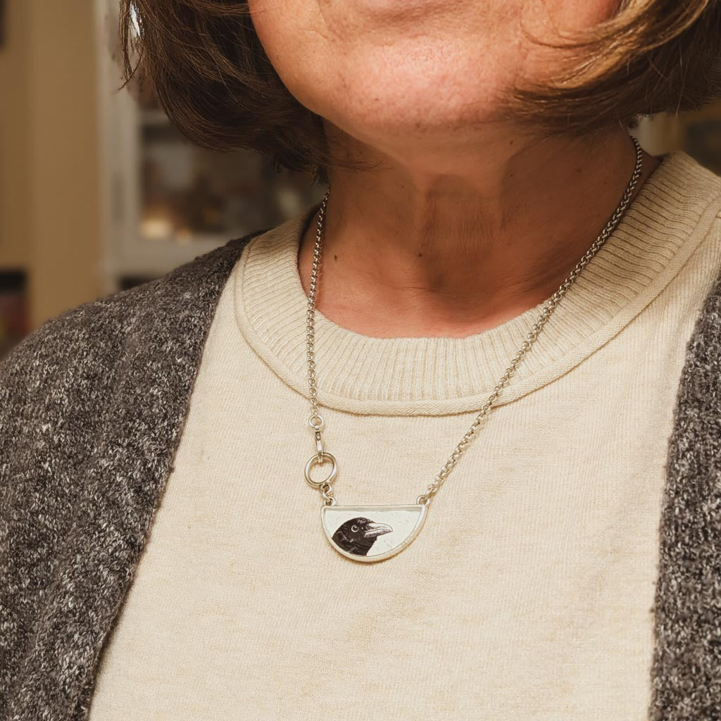 Crow Pendant Necklace - [Something to] Crow About Peeking Crow