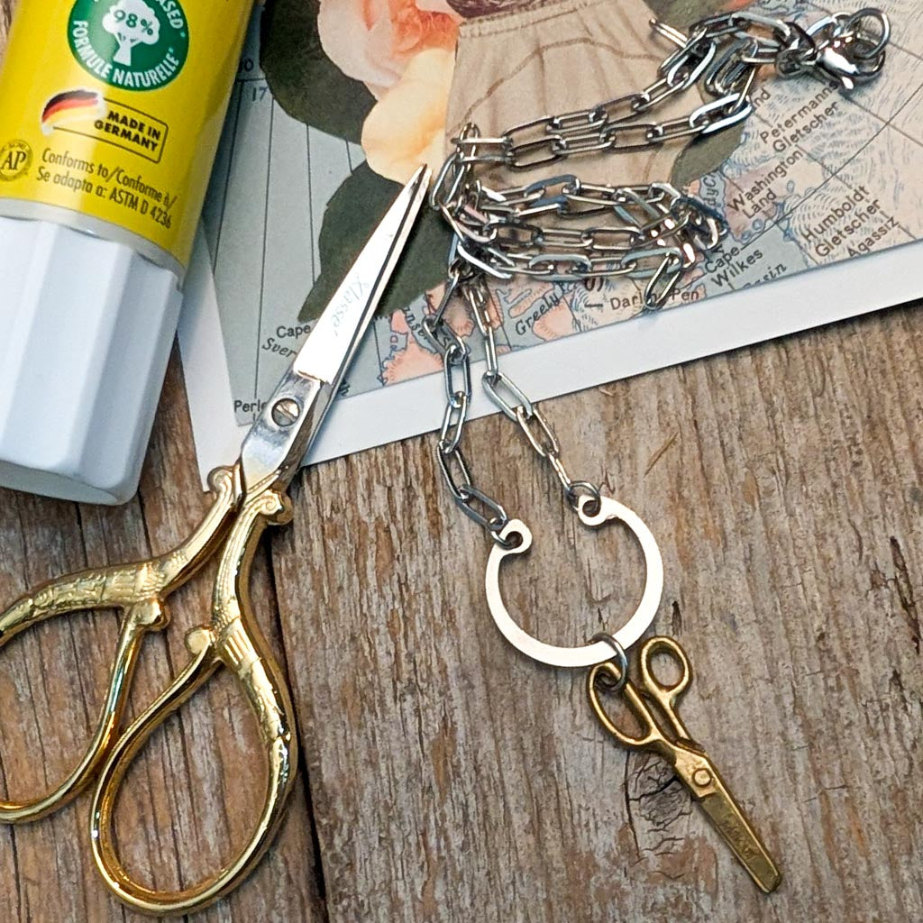 Vintage Scissors Charm Necklace - Snap Ring