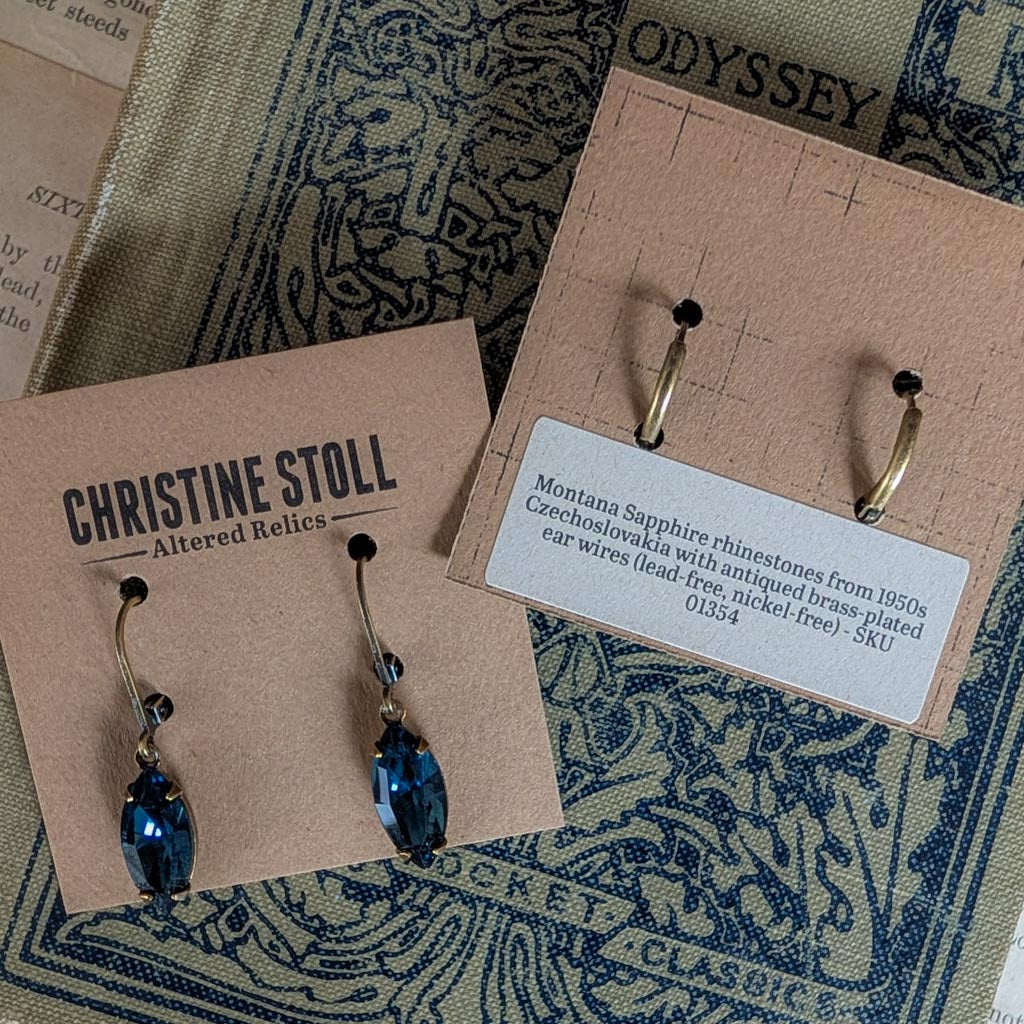 Montana Sapphire Blue Vintage Rhinestone Earrings