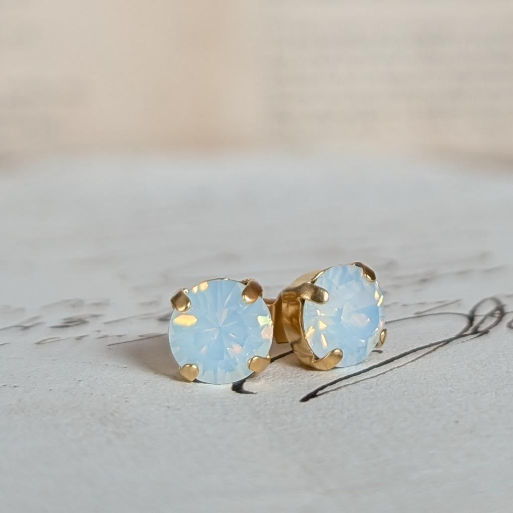 White Opal Vintage Rhinestone Post Earrings