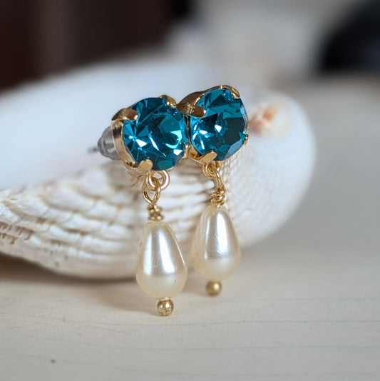 Blue Zircon Crescent Beach Earrings