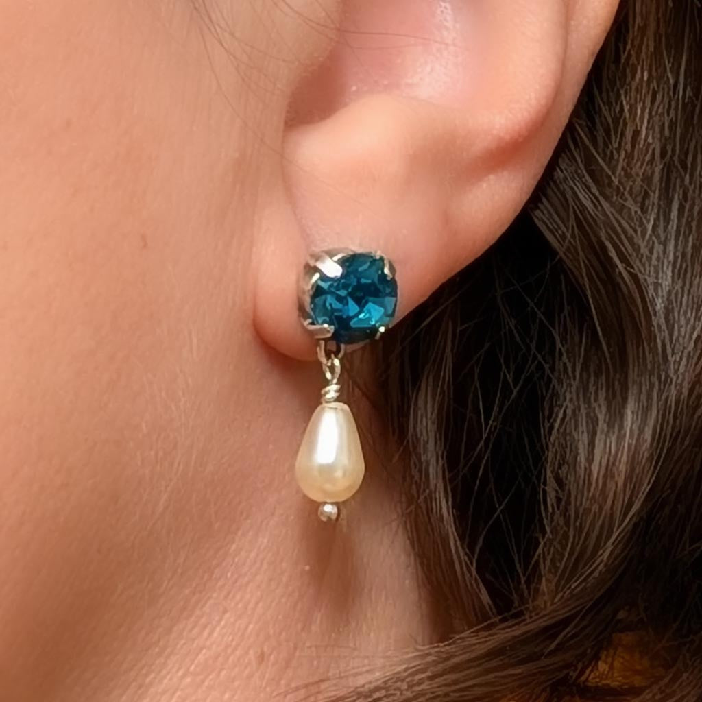 Blue Zircon Crescent Beach Earrings