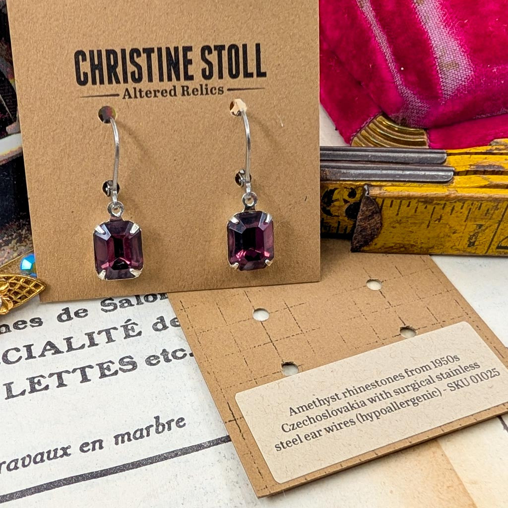 Amethyst Purple Vintage Rhinestone Dangle Earrings