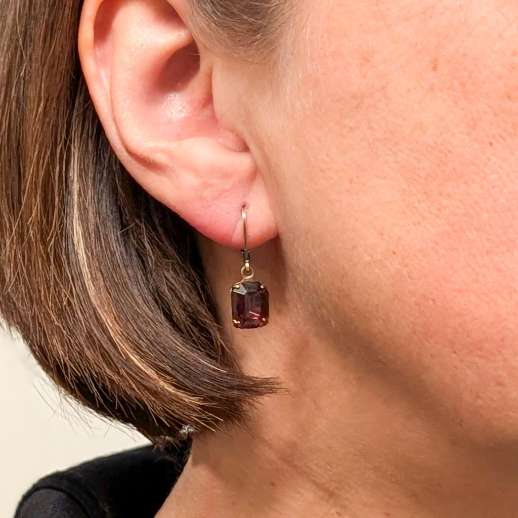 Amethyst Purple Vintage Rhinestone Dangle Earrings