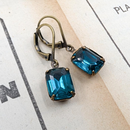Blue Zircon Vintage Rhinestone Earrings