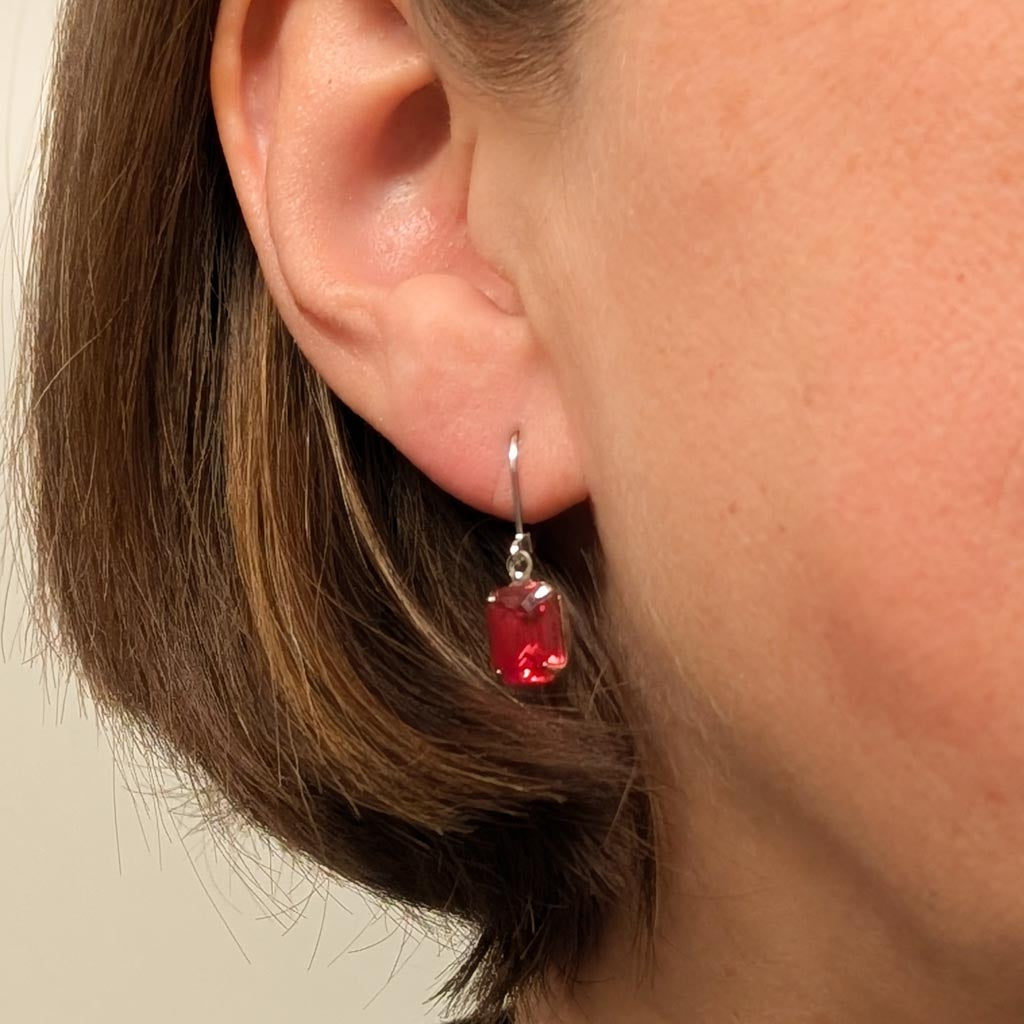 Dark Rose Pink Vintage Rhinestone Earrings