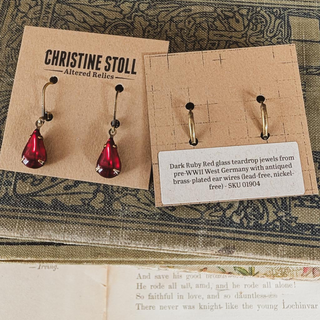 Dark Ruby Red Vintage Rhinestone Earrings