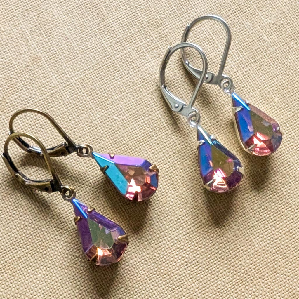 Light Amethyst Purple AB Vintage Rhinestone Earrings