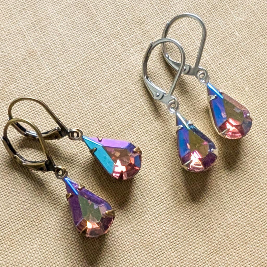 Light Amethyst Purple AB Vintage Rhinestone Earrings