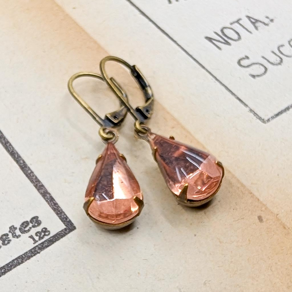 Light Rose Pink Vintage Glass Rhinestone Earrings