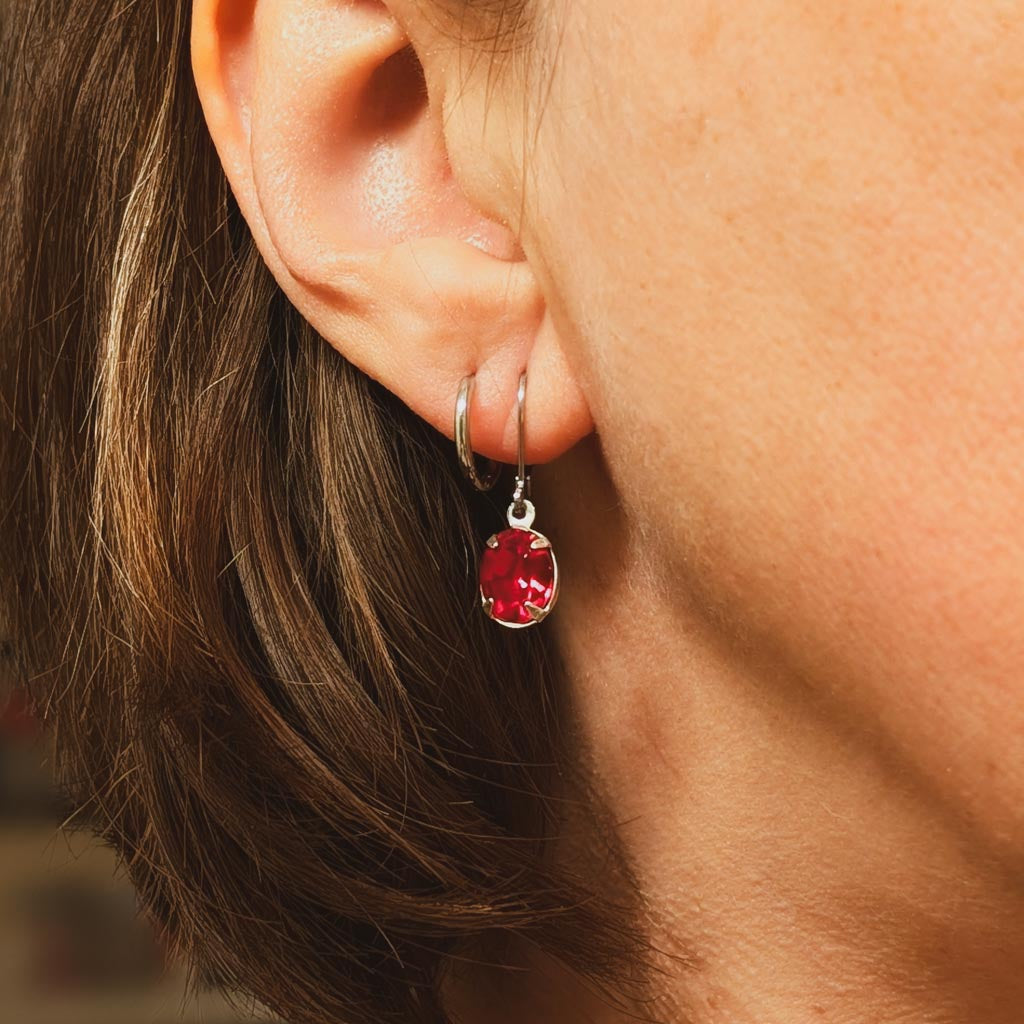 Light Siam Red Vintage Rhinestone Earrings