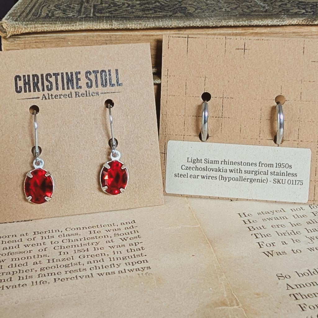 Light Siam Red Vintage Rhinestone Earrings