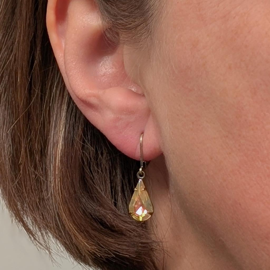 Light Topaz Yellow AB Vintage Rhinestone Earrings