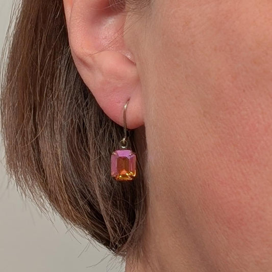 Orange Topaz Aurora Borealis Vintage Rhinestone Earrings *SALE*