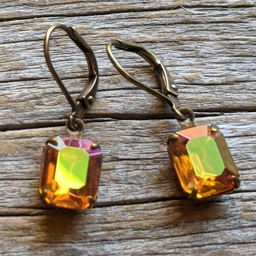 Orange Topaz AB Vintage Rhinestone Earrings