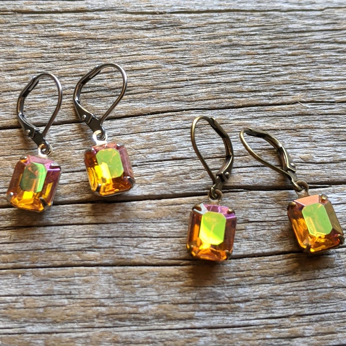 Orange Topaz AB Vintage Rhinestone Earrings