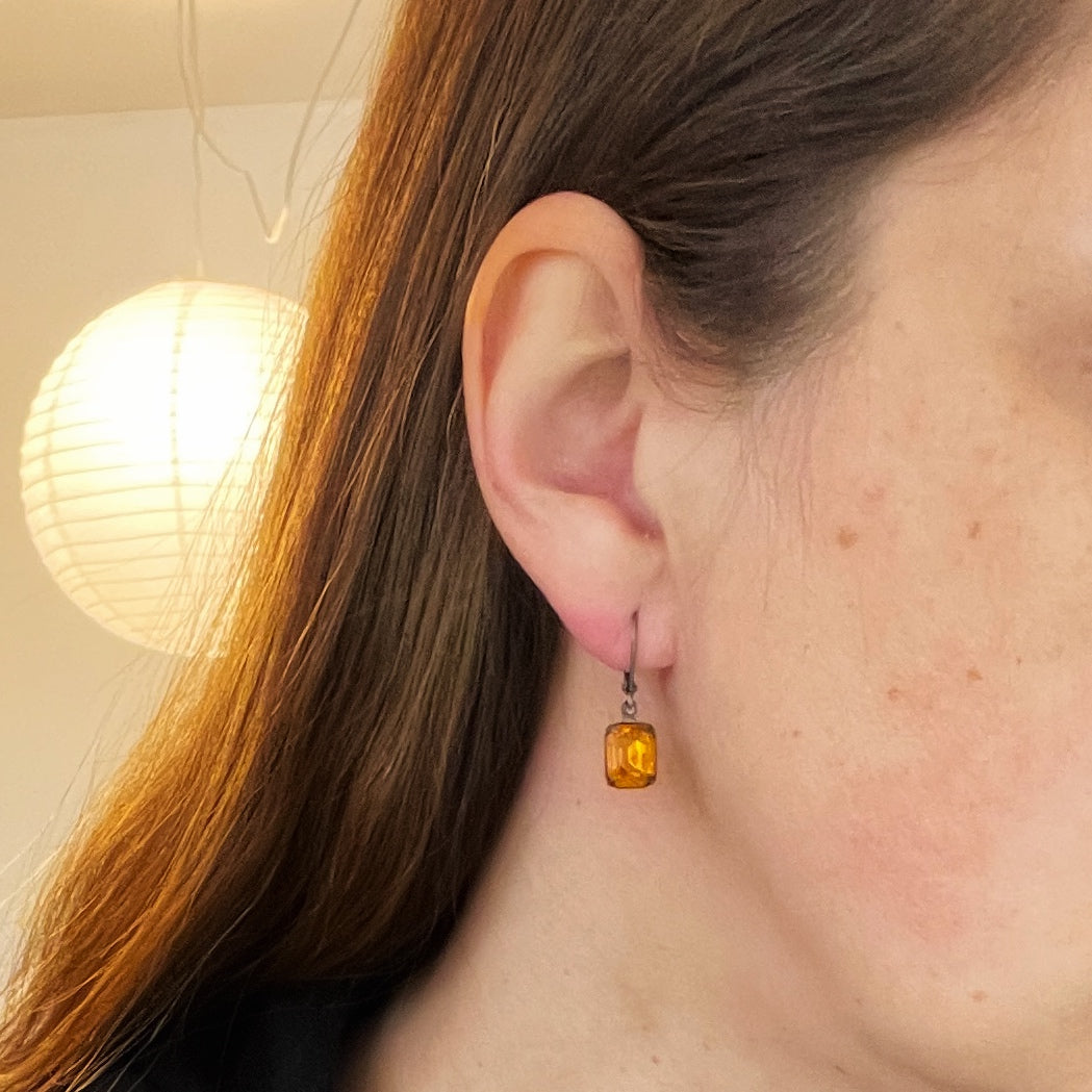Orange Topaz Vintage Rhinestone Earrings