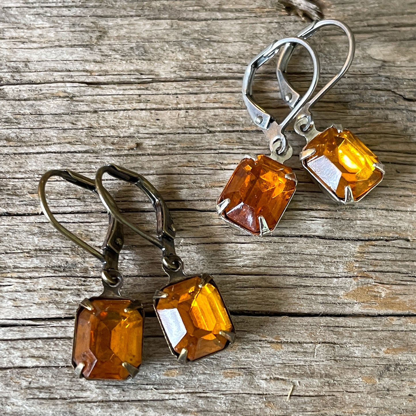 Orange Topaz Vintage Rhinestone Earrings