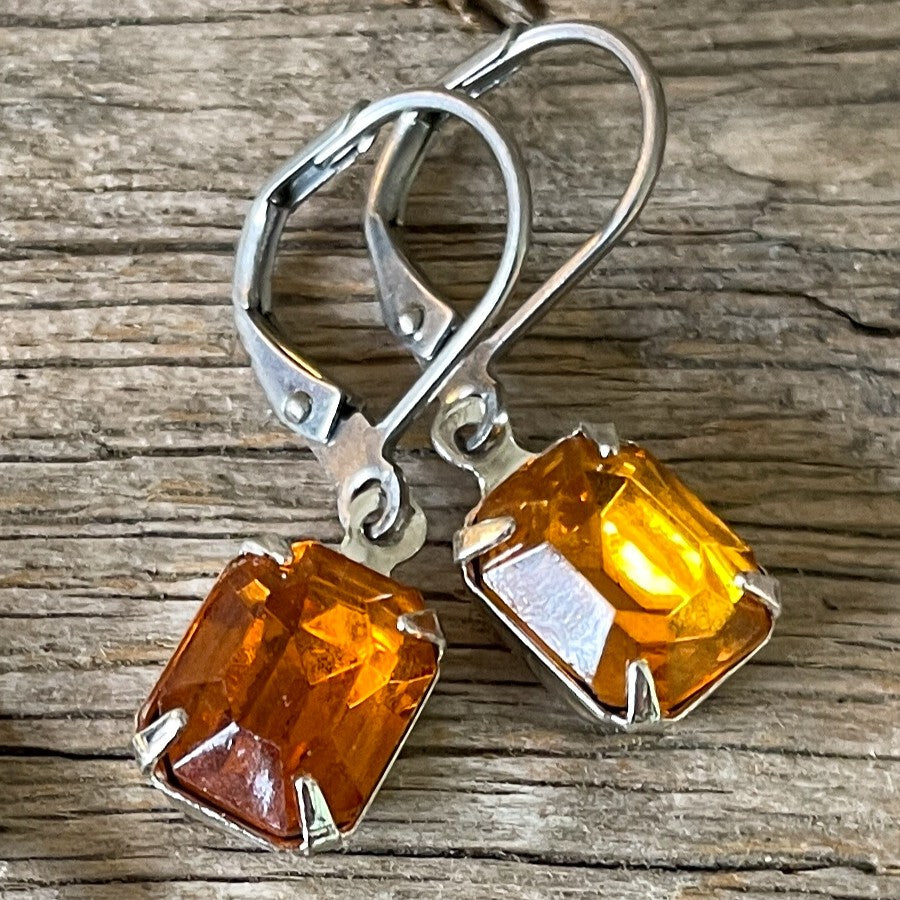 Orange Topaz Vintage Rhinestone Earrings