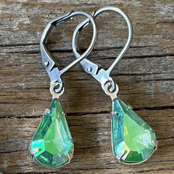 Peridot Green AB Vintage Rhinestone Earrings