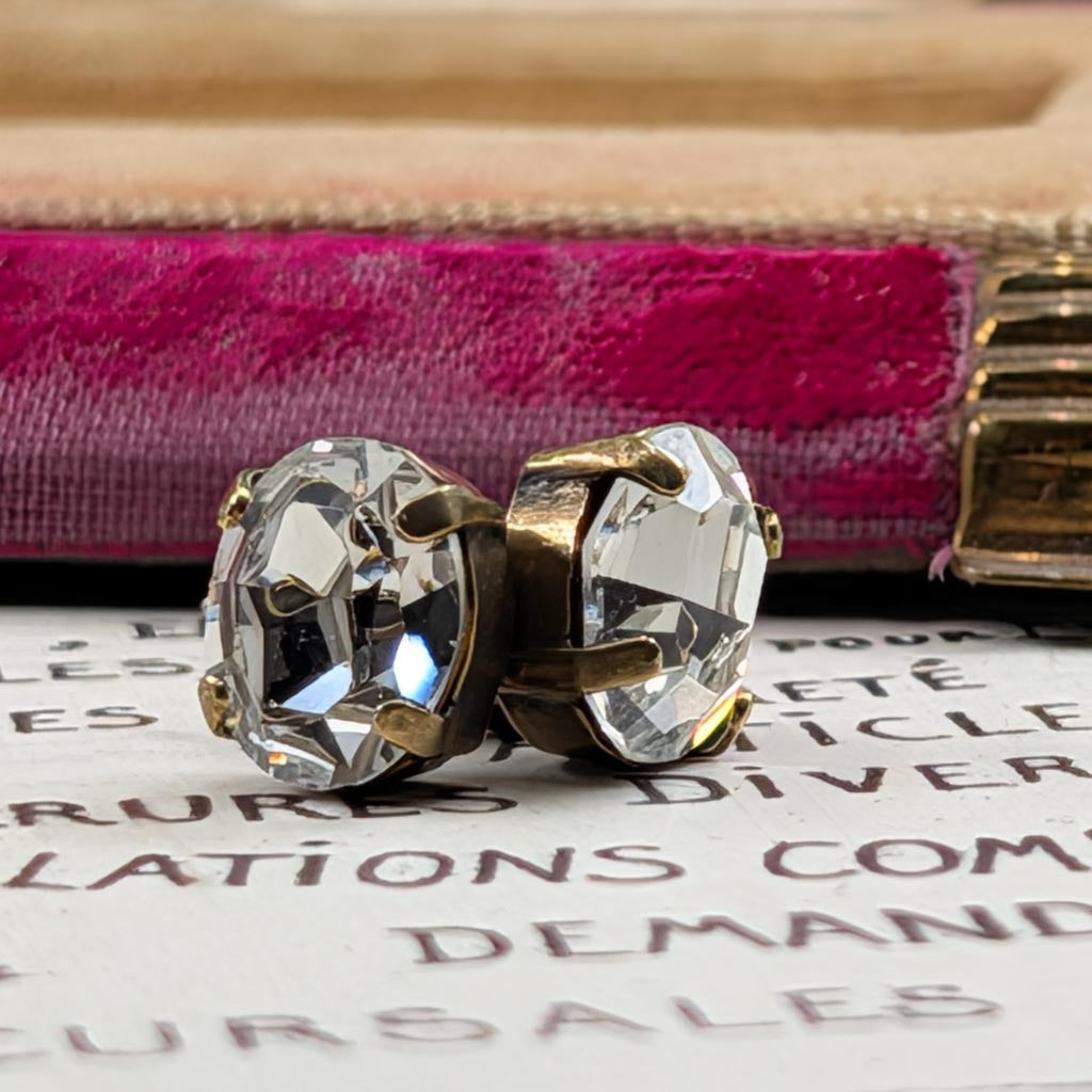 Vintage Rhinestone Post Earrings - Crystal Clear