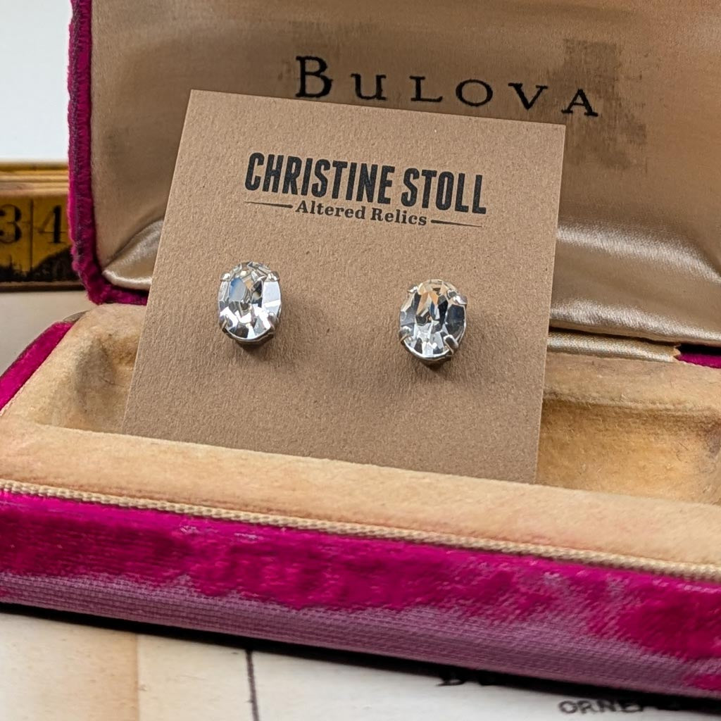 Vintage Rhinestone Post Earrings - Crystal Clear