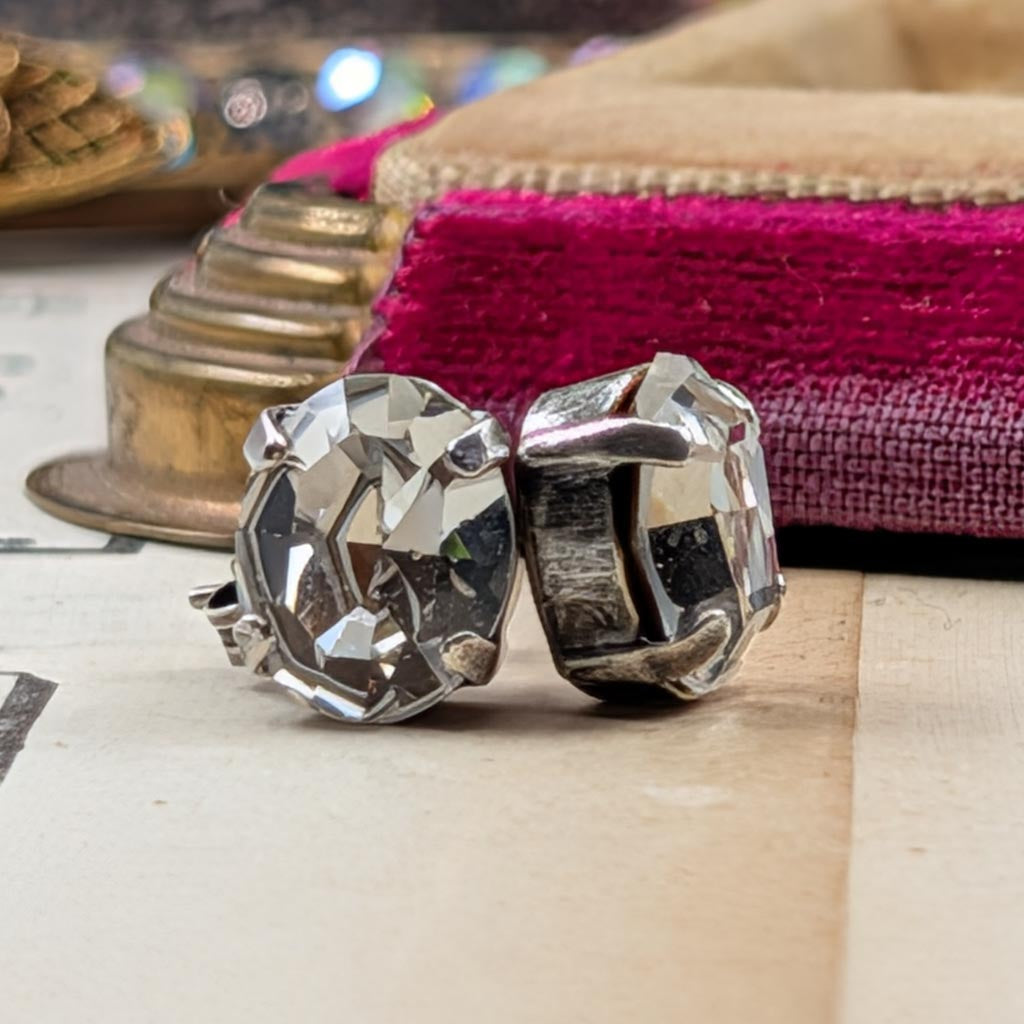 Vintage Rhinestone Post Earrings - Crystal Clear