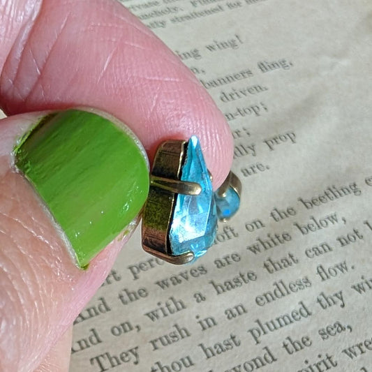 Aquamarine Blue Vintage Teardrop Rhinestone Post Earrings *SALE*