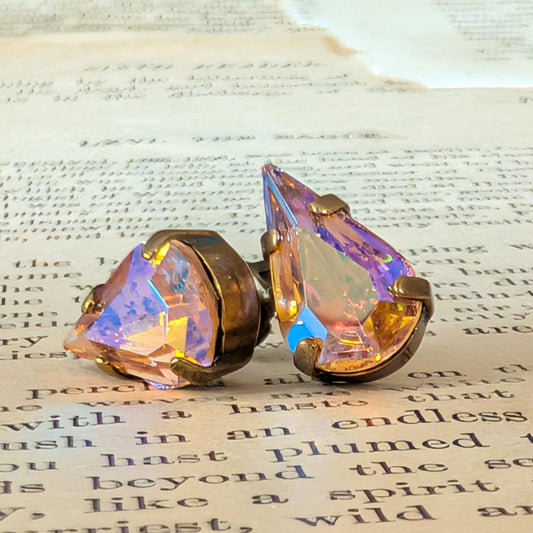 Light Rose AB Vintage Teardrop Rhinestone Post Earrings *SALE*