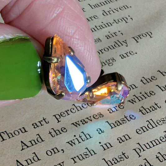 Light Rose AB Vintage Teardrop Rhinestone Post Earrings *SALE*