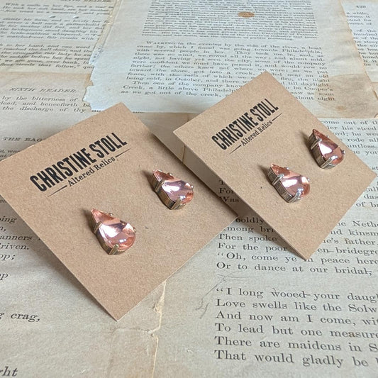 Light Rose Vintage Teardrop Glass Post Earrings *SALE*