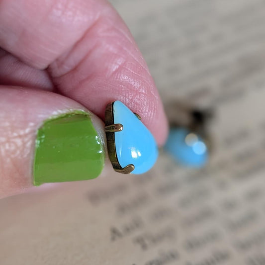 Ocean Blue Vintage Teardrop Rhinestone Post Earrings *SALE*