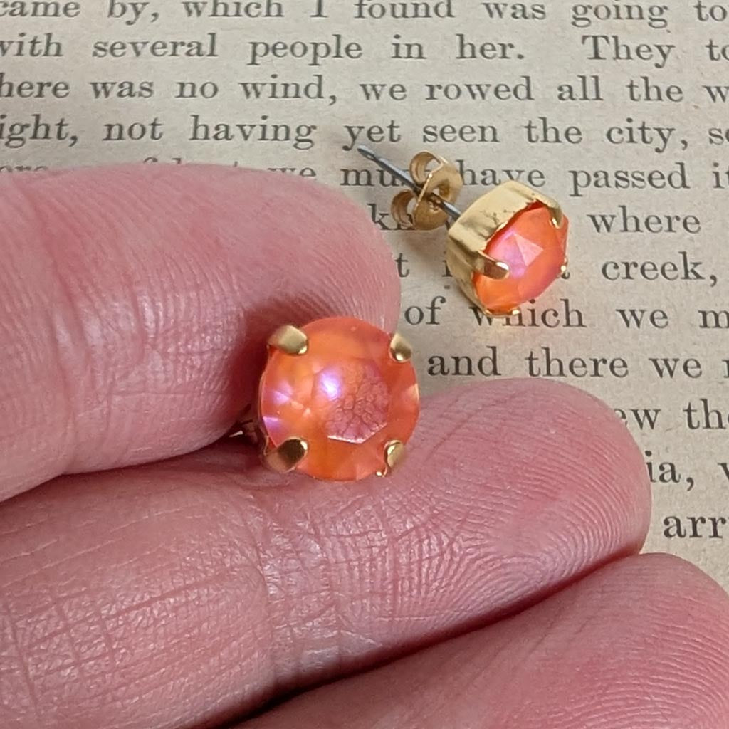 Orange Glow Delite Rhinestone Post Earrings
