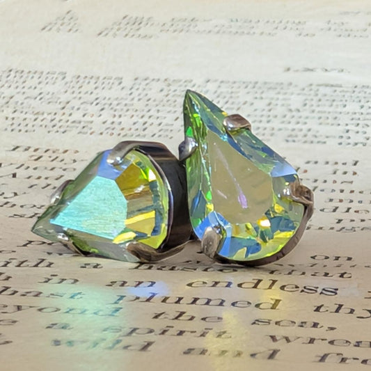 Peridot AB Vintage Teardrop Rhinestone Post Earrings *SALE*