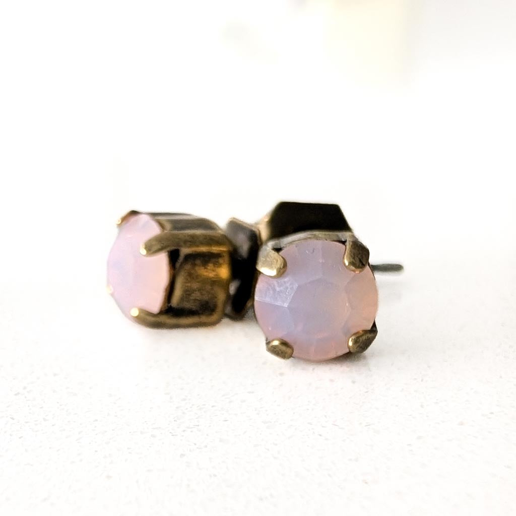 Pink Opal Vintage Rhinestone Post Earrings