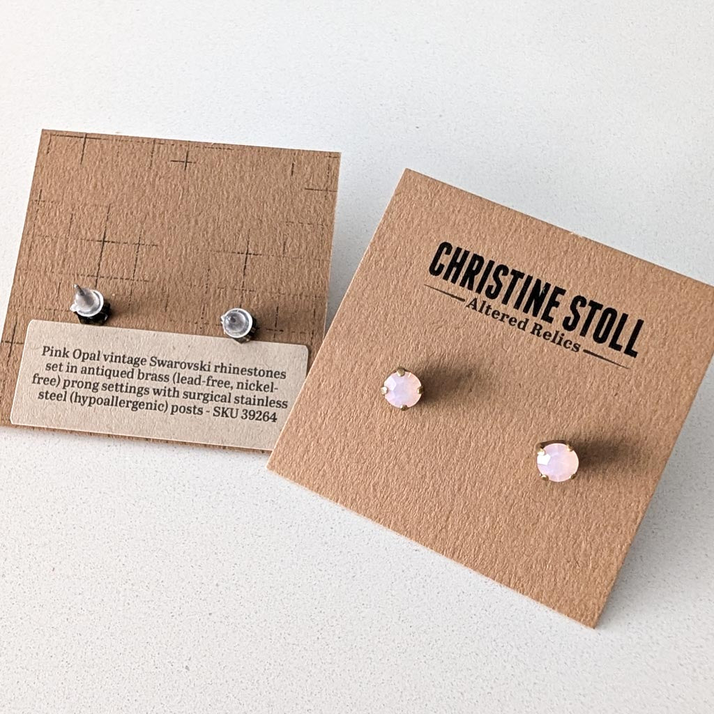 Pink Opal Vintage Rhinestone Post Earrings