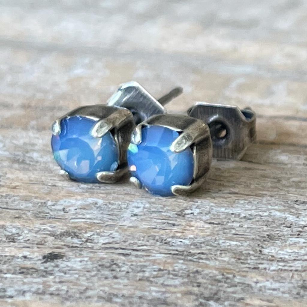 Opal Starshine Blue Vintage Rhinestone Post Earrings