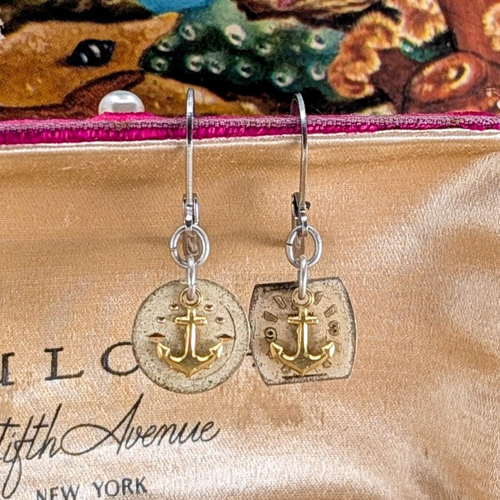 Vintage Watch Dial Earrings - Nautical Time