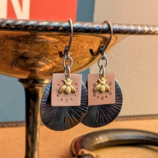 Vintage Watch Dial Earrings - Bees Waste No Time