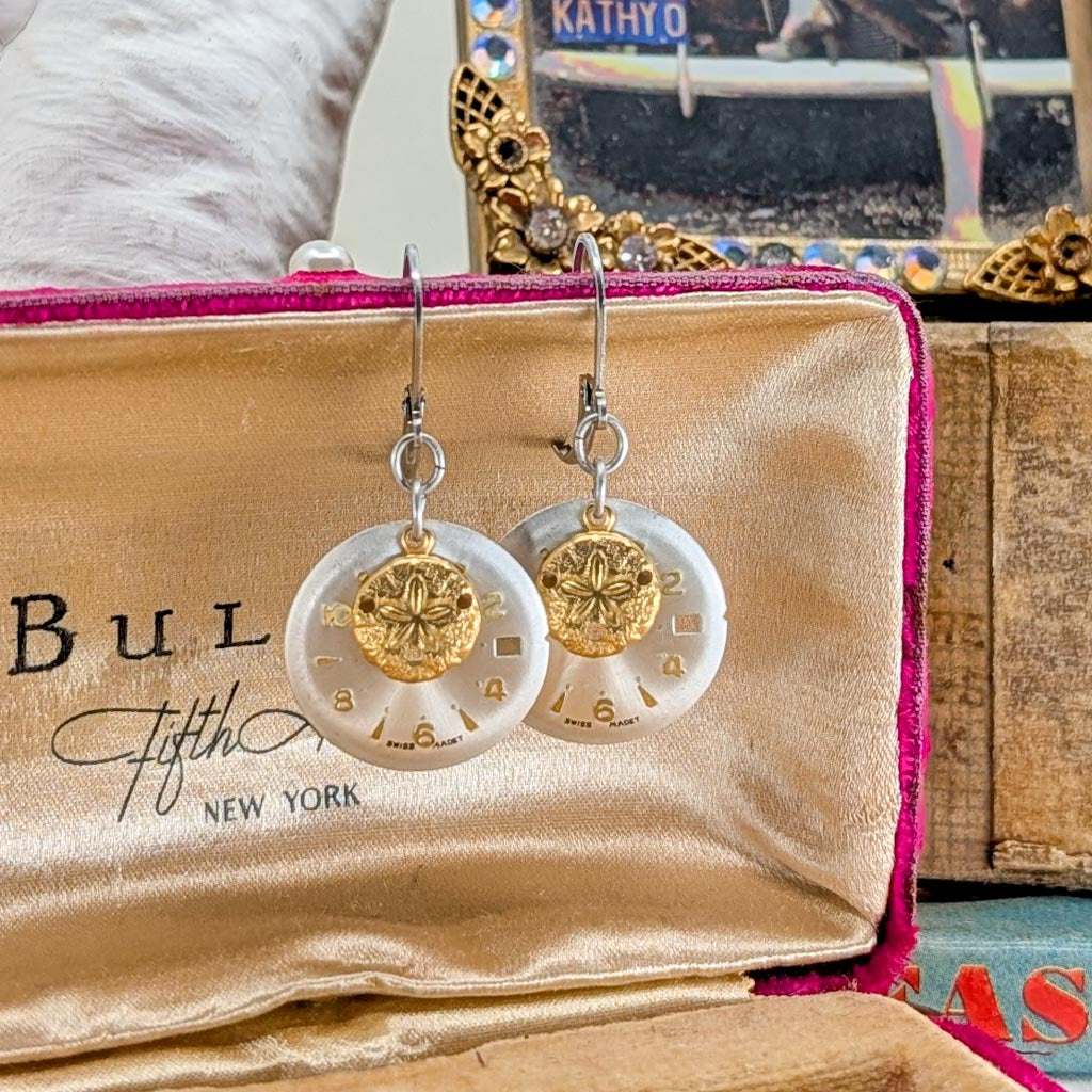 Vintage Watch Dial Earrings - Nautical Time