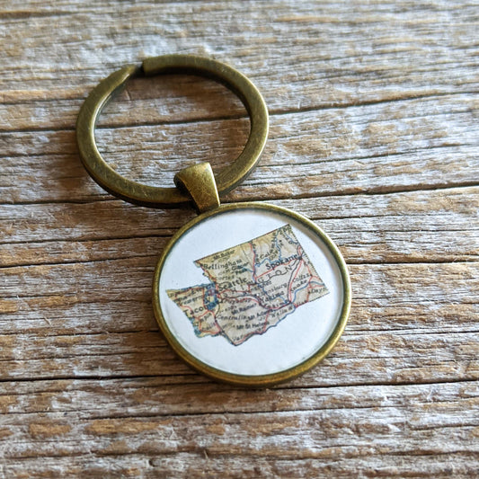 Washington State Keychain - Vintage Map