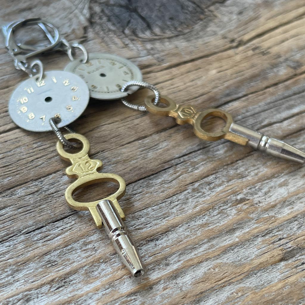 Vintage Watch Dial Earrings - Pocket Watch Keys