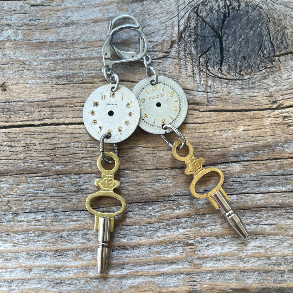 Vintage Watch Dial Earrings - Pocket Watch Keys